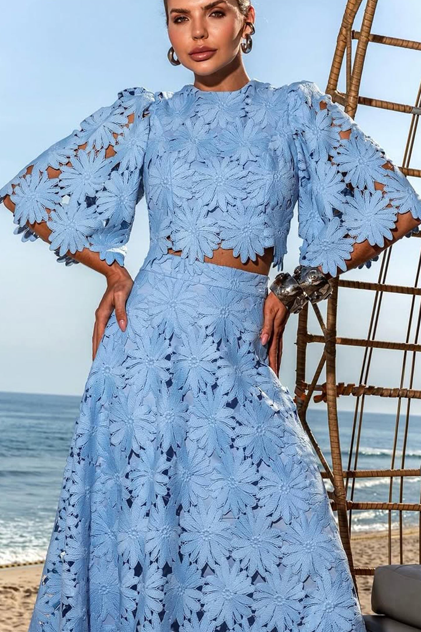 Madeline Lace Embroidered Top & Maxi Skirt Set