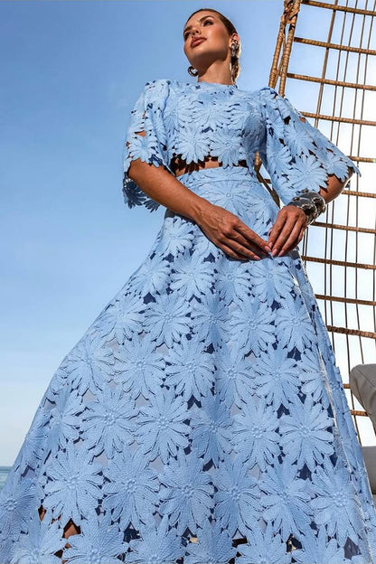 Madeline Lace Embroidered Top & Maxi Skirt Set