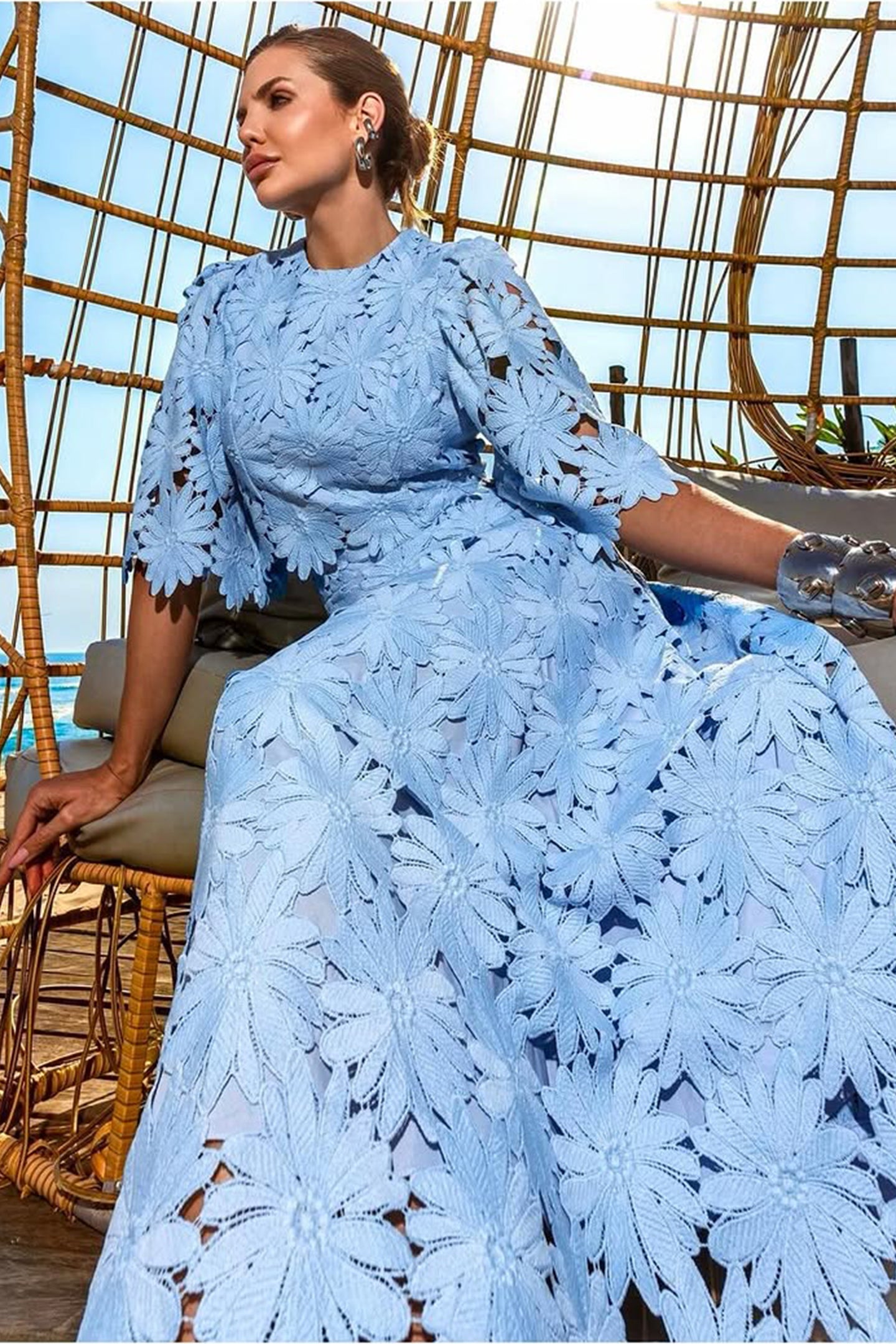 Madeline Lace Embroidered Top & Maxi Skirt Set