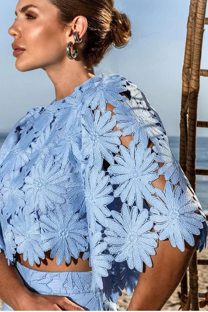 Madeline Lace Embroidered Top & Maxi Skirt Set