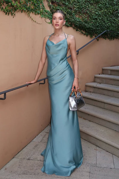 Virginia Cowl Neck Backless Satin Maxi Dress