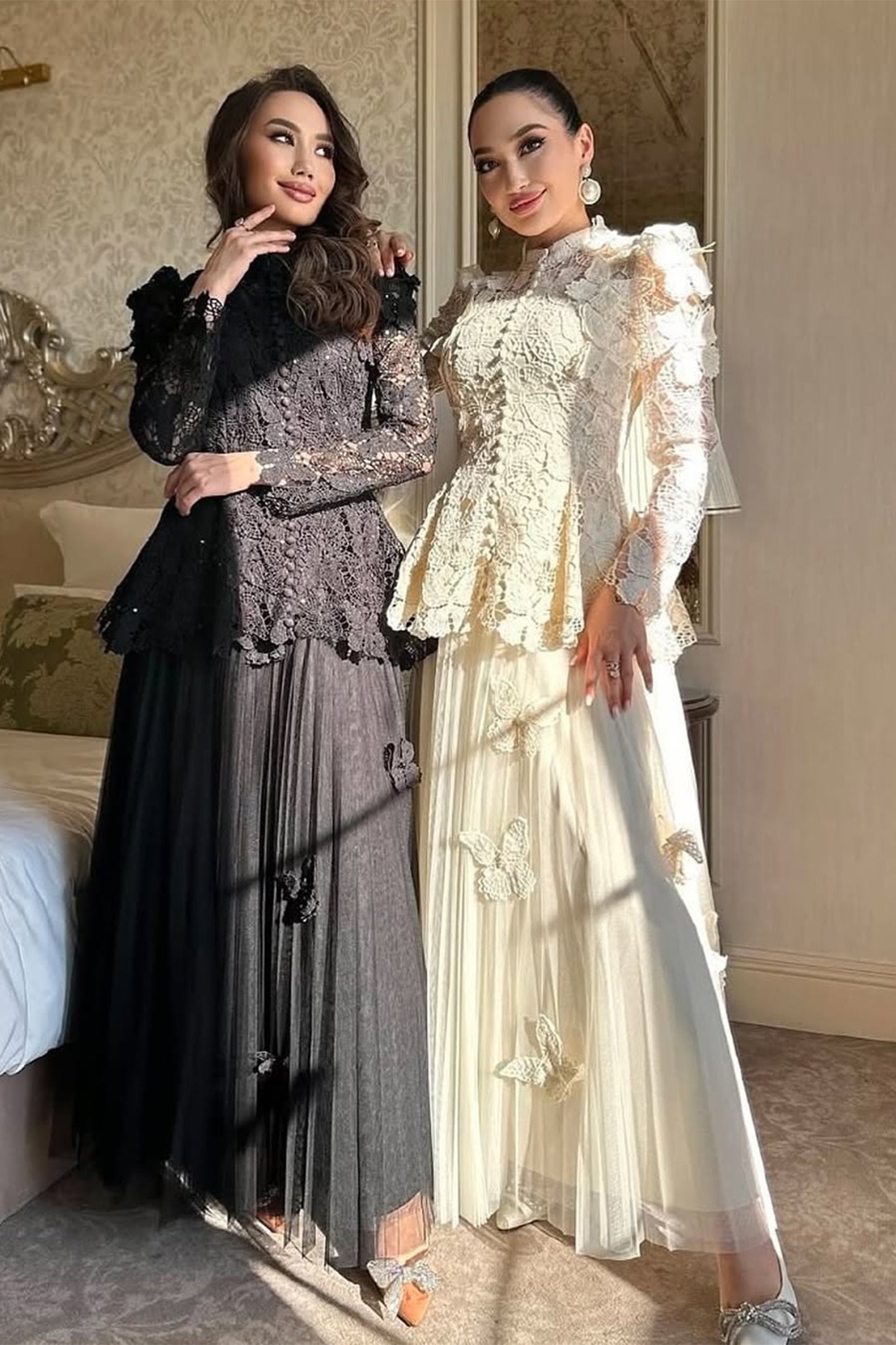 Elizabeth Butterfly Embroidered Lace Maxi Dress