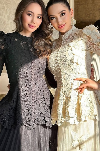 Elizabeth Butterfly Embroidered Lace Maxi Dress