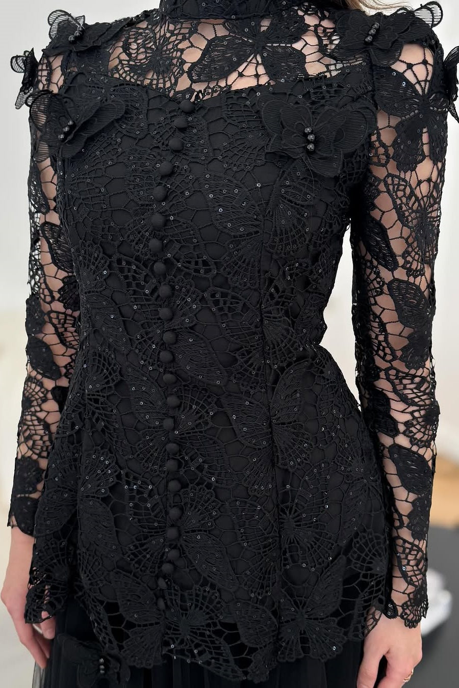 Elizabeth Butterfly Embroidered Lace Maxi Dress