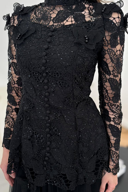 Elizabeth Butterfly Embroidered Lace Maxi Dress