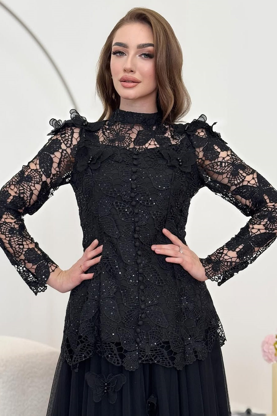 Elizabeth Butterfly Embroidered Lace Maxi Dress