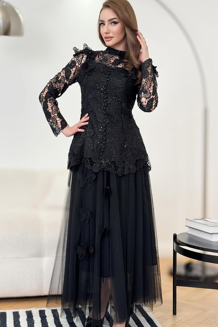 Elizabeth Butterfly Embroidered Lace Maxi Dress