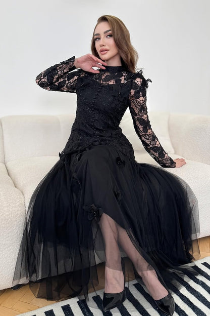 Elizabeth Butterfly Embroidered Lace Maxi Dress