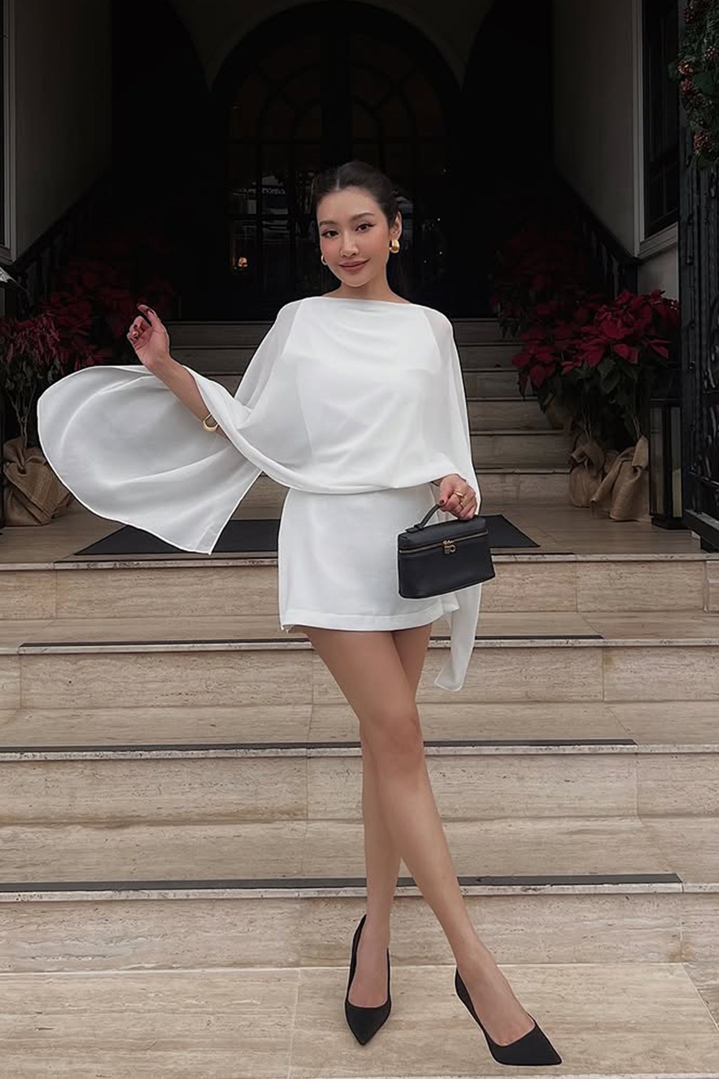 Bonnie Cape Overlay Backless Jumpsuit