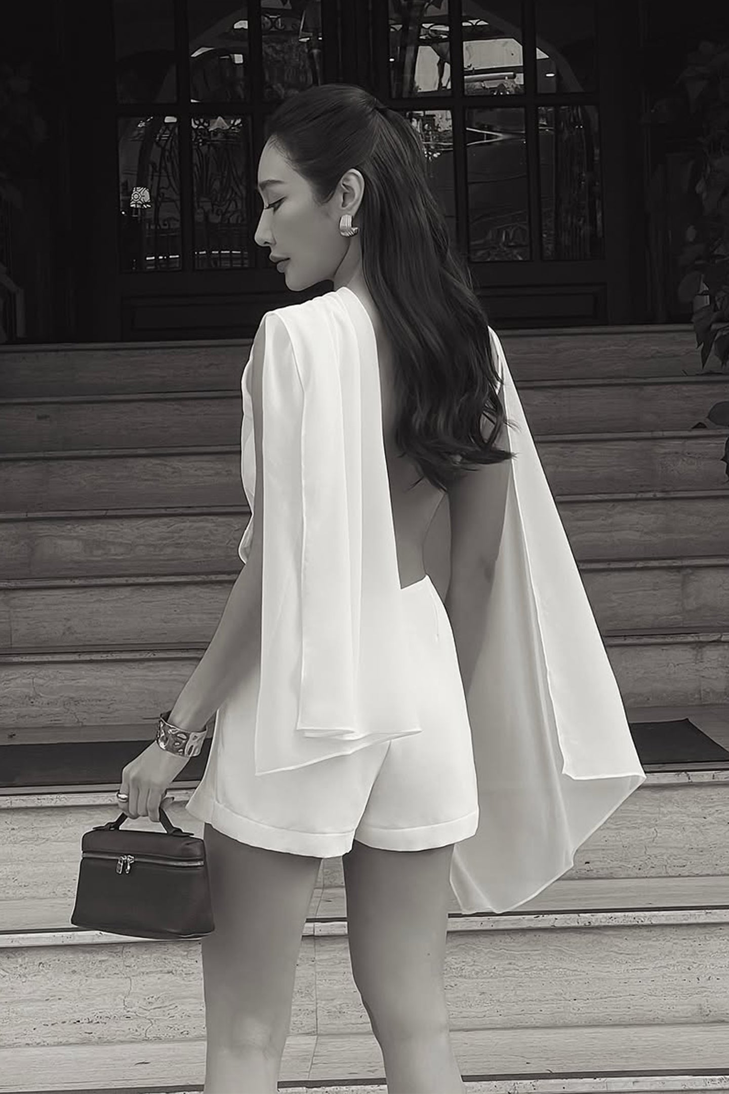 Bonnie Cape Overlay Backless Jumpsuit