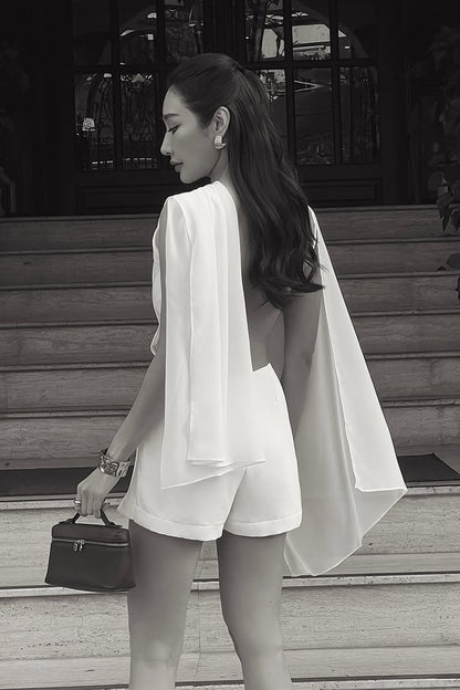 Bonnie Cape Overlay Backless Jumpsuit