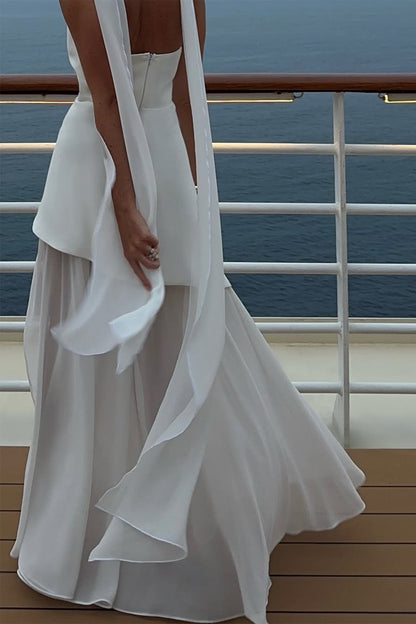 Florence Asymmetrical Chiffon Maxi Dress with Scarf