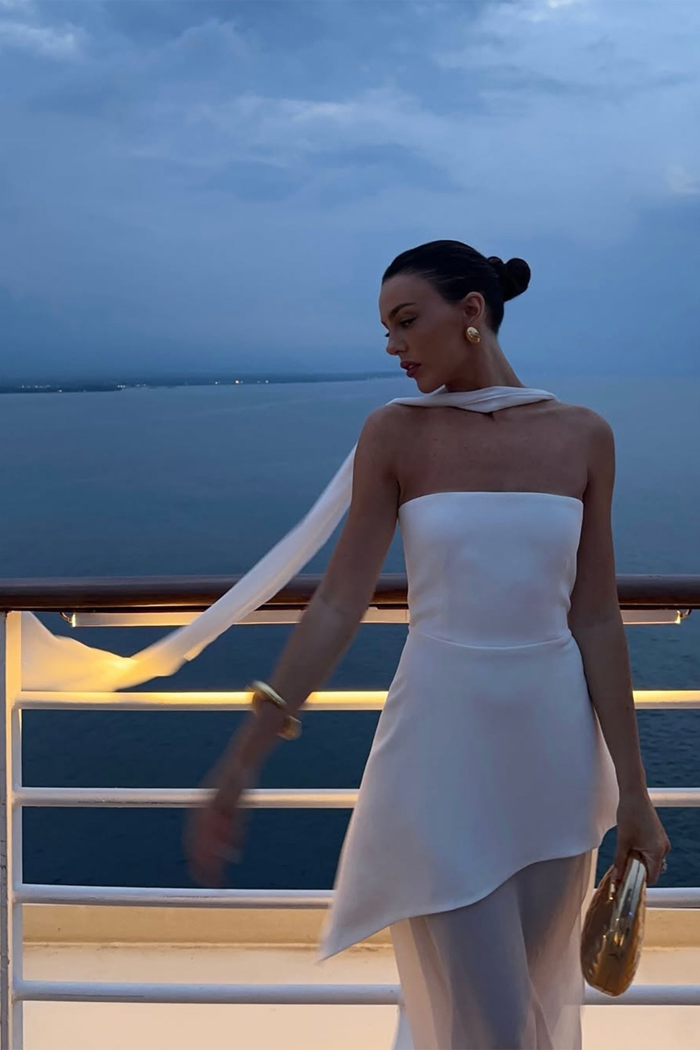 Florence Asymmetrical Chiffon Maxi Dress with Scarf