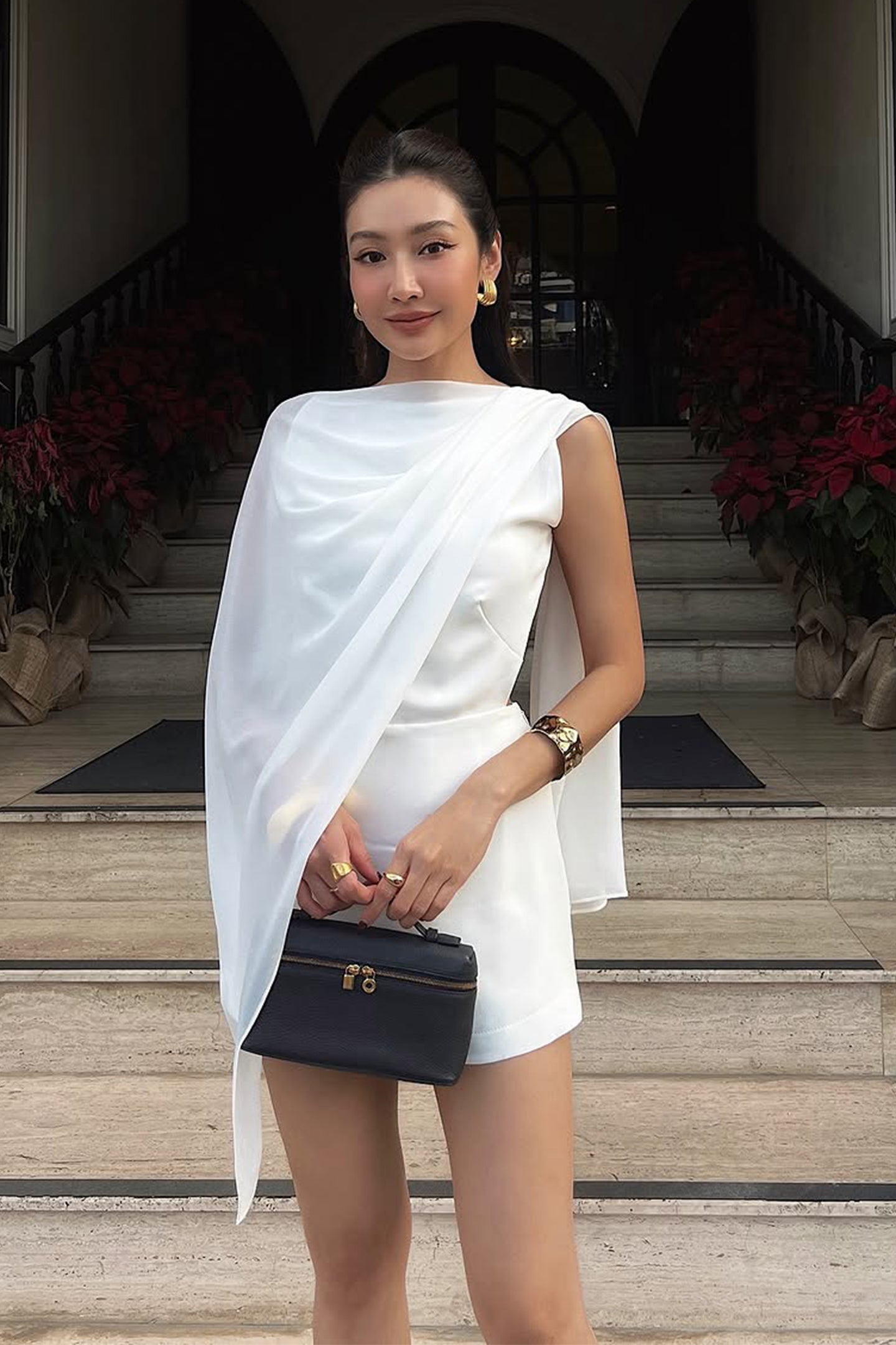 Bonnie Cape Overlay Backless Jumpsuit