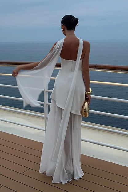 Florence Asymmetrical Chiffon Maxi Dress with Scarf