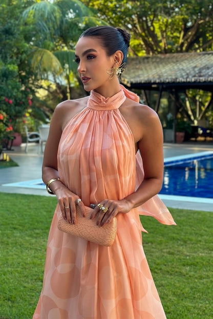 Stephanie Printed Halter Neck Maxi Dress