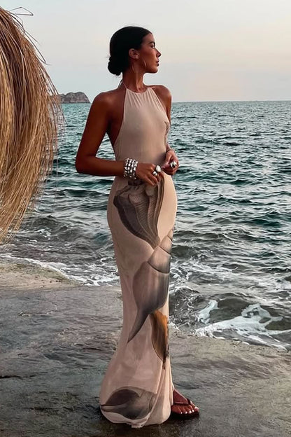 Octavia Shell Print Halterneck Maxi Dress