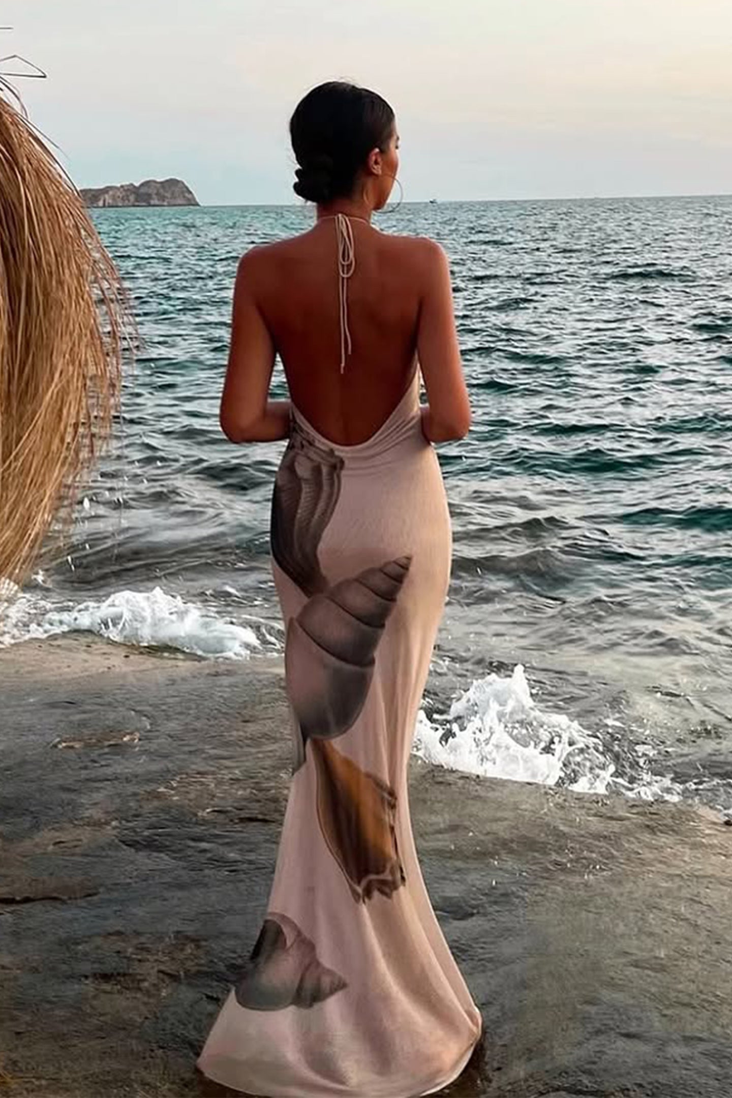 Octavia Shell Print Halterneck Maxi Dress