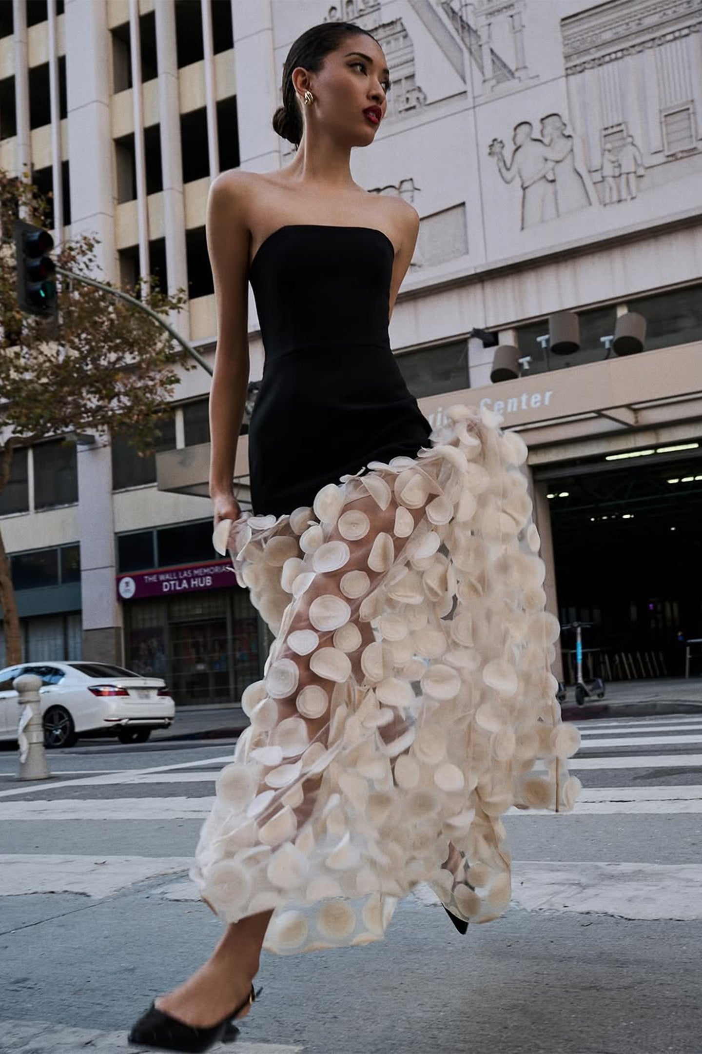 Irene Strapless Sheer Tulle Maxi Dress