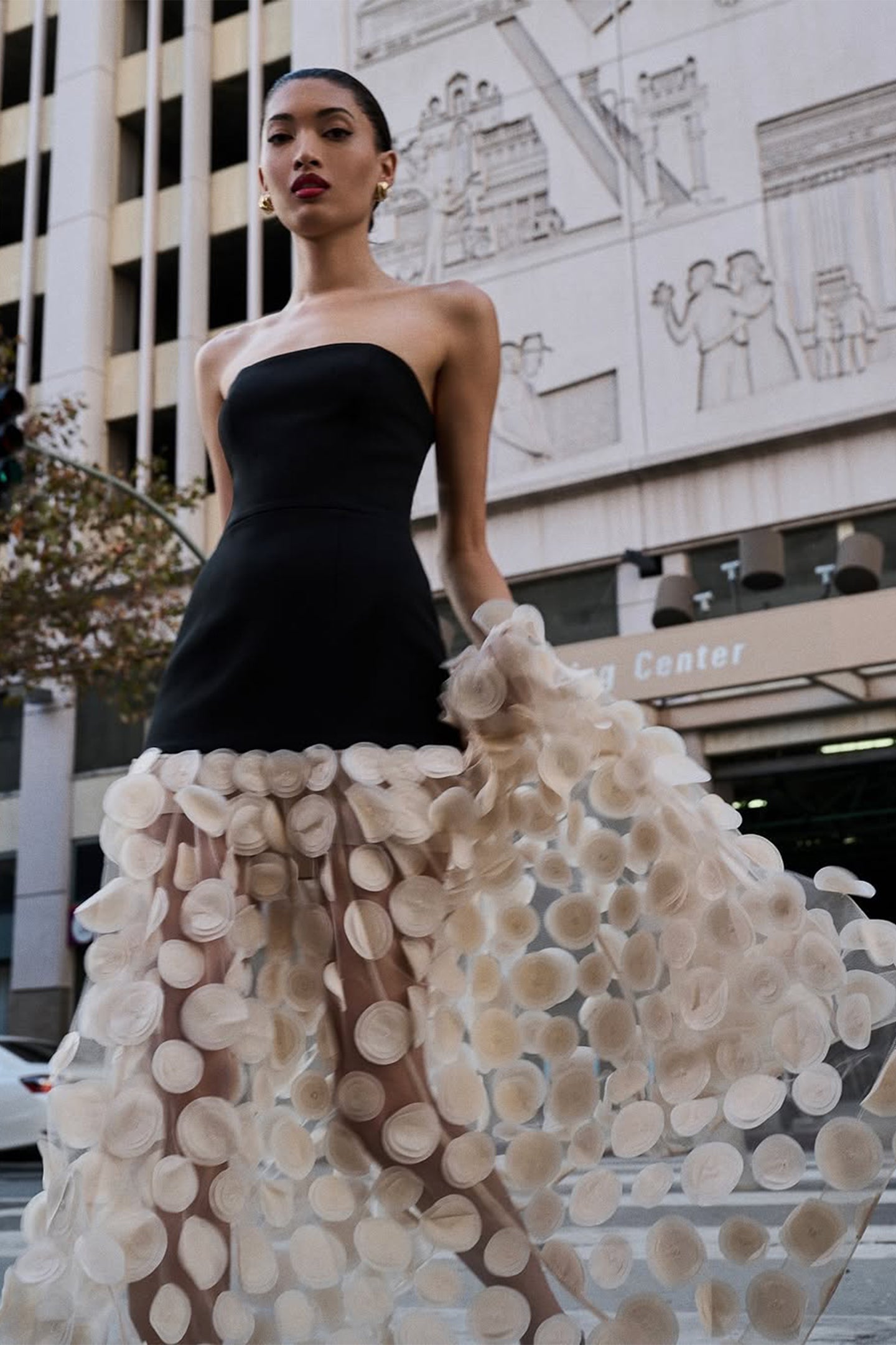 Irene Strapless Sheer Tulle Maxi Dress