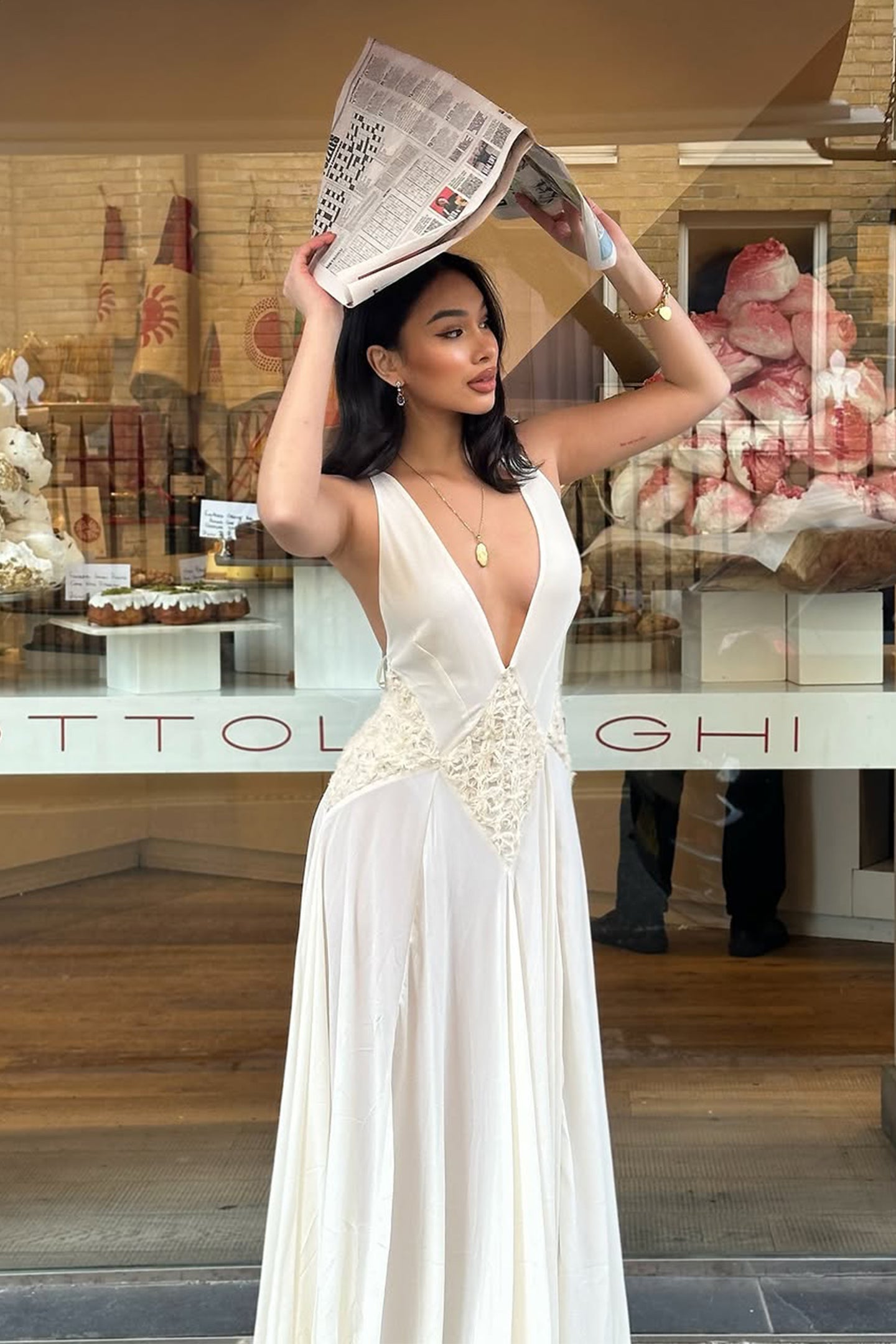 Cecilia Plunge Neck Chiffon Maxi Dress