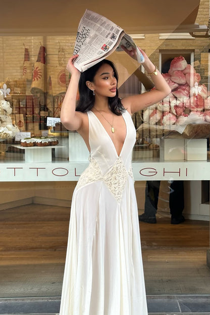 Cecilia Plunge Neck Chiffon Maxi Dress