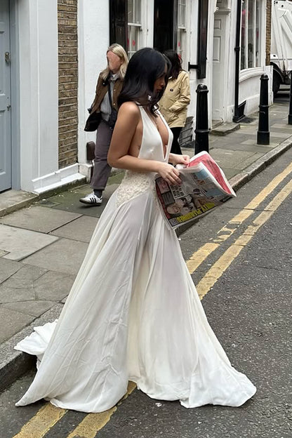 Cecilia Plunge Neck Chiffon Maxi Dress