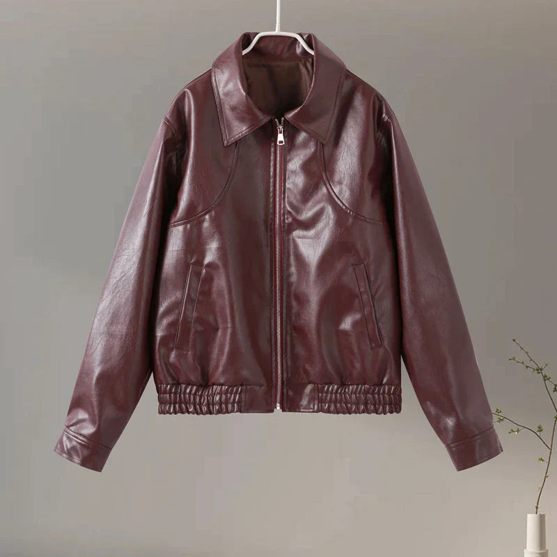 PU Leather Women Jackets Coats Casual Turn Down Collar Long Sleeve Zipper Female Motorcycle Top Coat Autumn Vintage Outwear