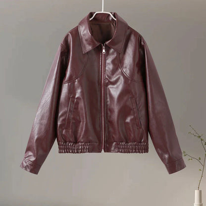 PU Leather Women Jackets Coats Casual Turn Down Collar Long Sleeve Zipper Female Motorcycle Top Coat Autumn Vintage Outwear