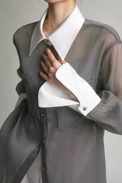 Vintage Sheer Long Sleeve Sun-Proof Blouse