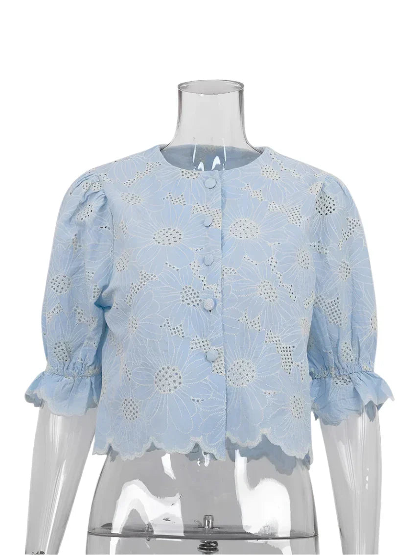 Bleue Eyelet Top