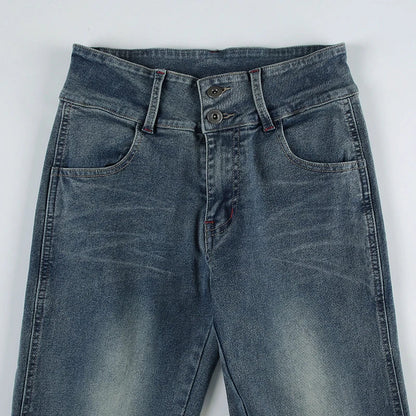 Vintage Button-up Denim Pants Street Style Low Rise Baggy Straight Jeans for Women y2k Aesthetic Loose Denim Trouser 90s