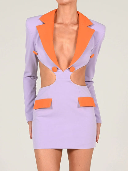 Blue/ Pink Cutout Blazer Dress