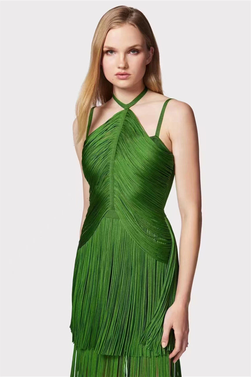 Phoebe Halter Fringed Maxi Dress