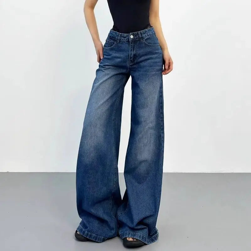 Retro American plus straight leg women jeans washed and versatile Gothic Harajuku loose fit high waisted casual jeans y2k pants