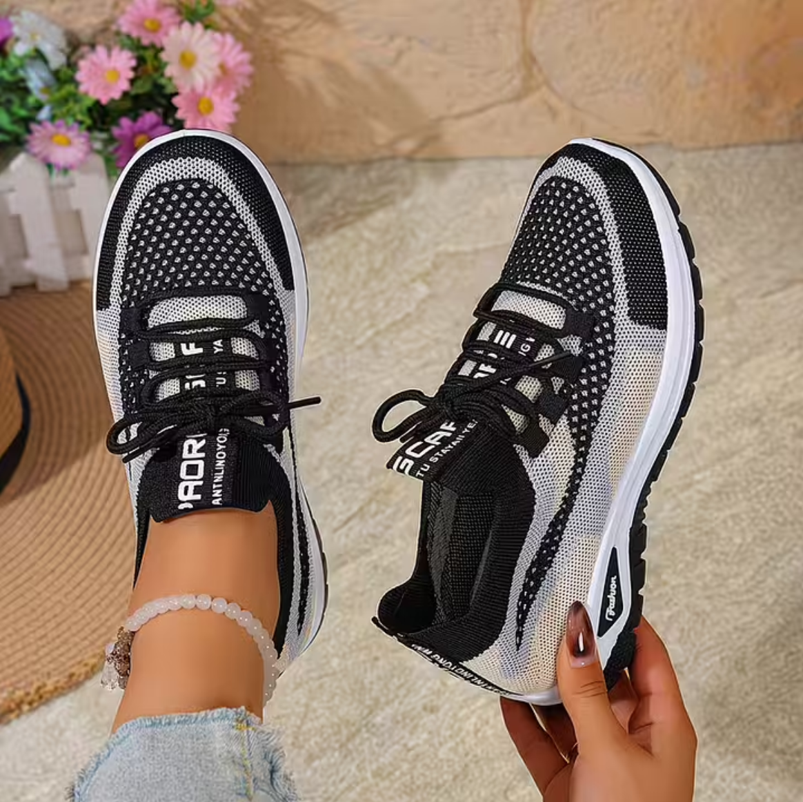 Women's Lightweight Lace-Up Non-Slip Sneakers – Breathable Casual Walking Shoes