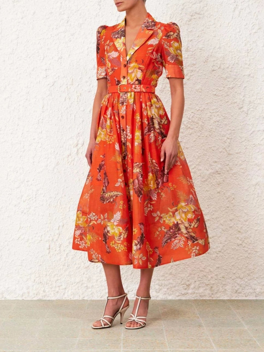 Red & Green Floral VIntage Print Maxi Dress with Belt