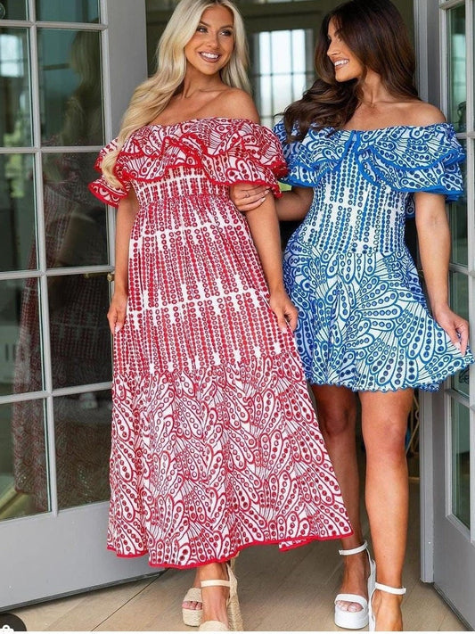 Pink Off Shoulder Embroidered Cutout Maxi Dress