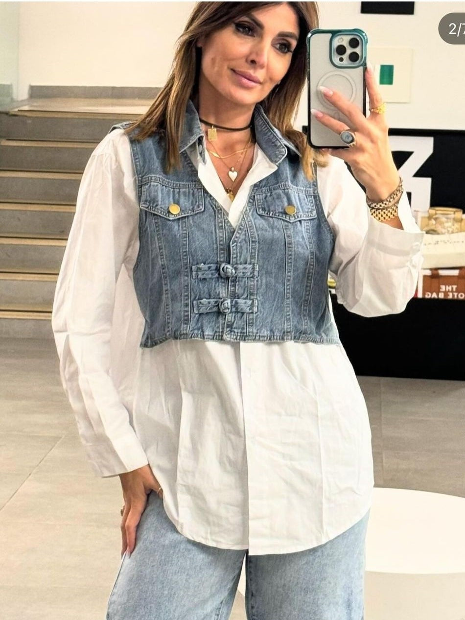 Denim Waist Coat Shirt
