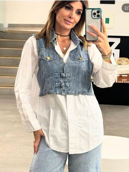 Denim Waist Coat Shirt