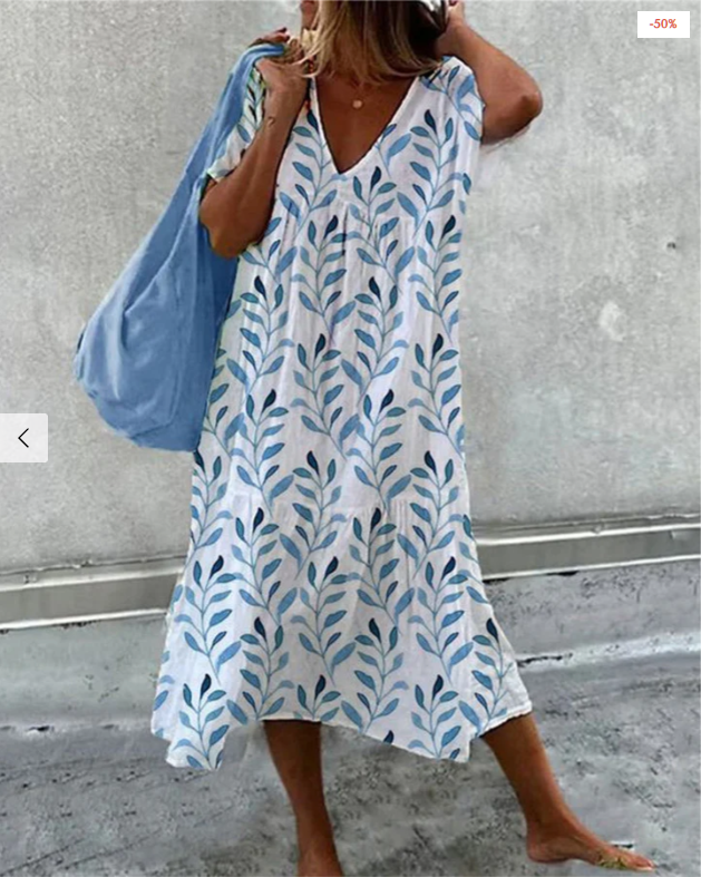 | Women's V-Neck Dress in Leaf Print