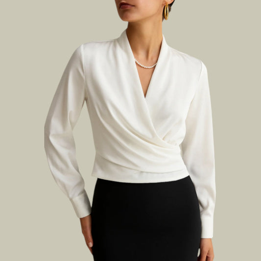 The Ruby — Satin Wrap Blouse with Long Sleeves