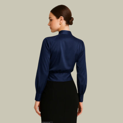 The Ruby — Satin Wrap Blouse with Long Sleeves