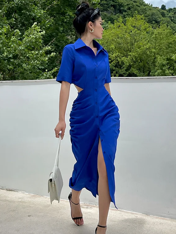 Solid Cutout Shirt Dress