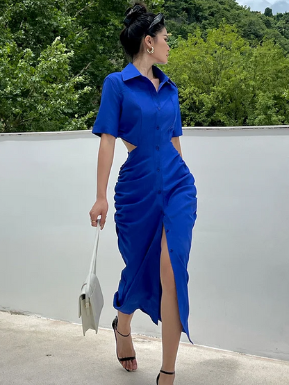 Solid Cutout Shirt Dress