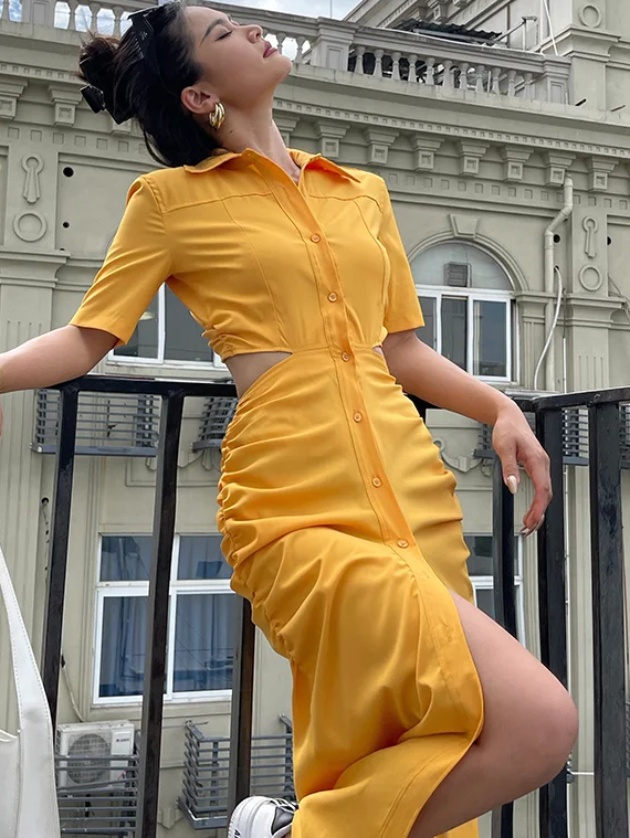 Solid Cutout Shirt Dress