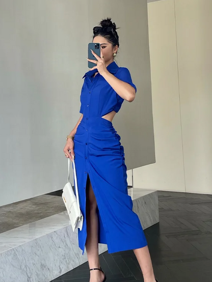 Solid Cutout Shirt Dress