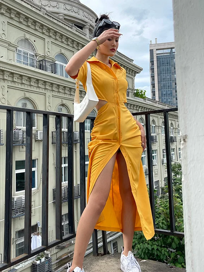 Solid Cutout Shirt Dress