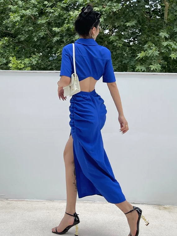 Solid Cutout Shirt Dress