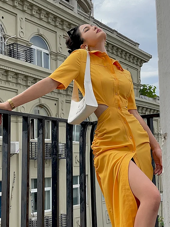Solid Cutout Shirt Dress